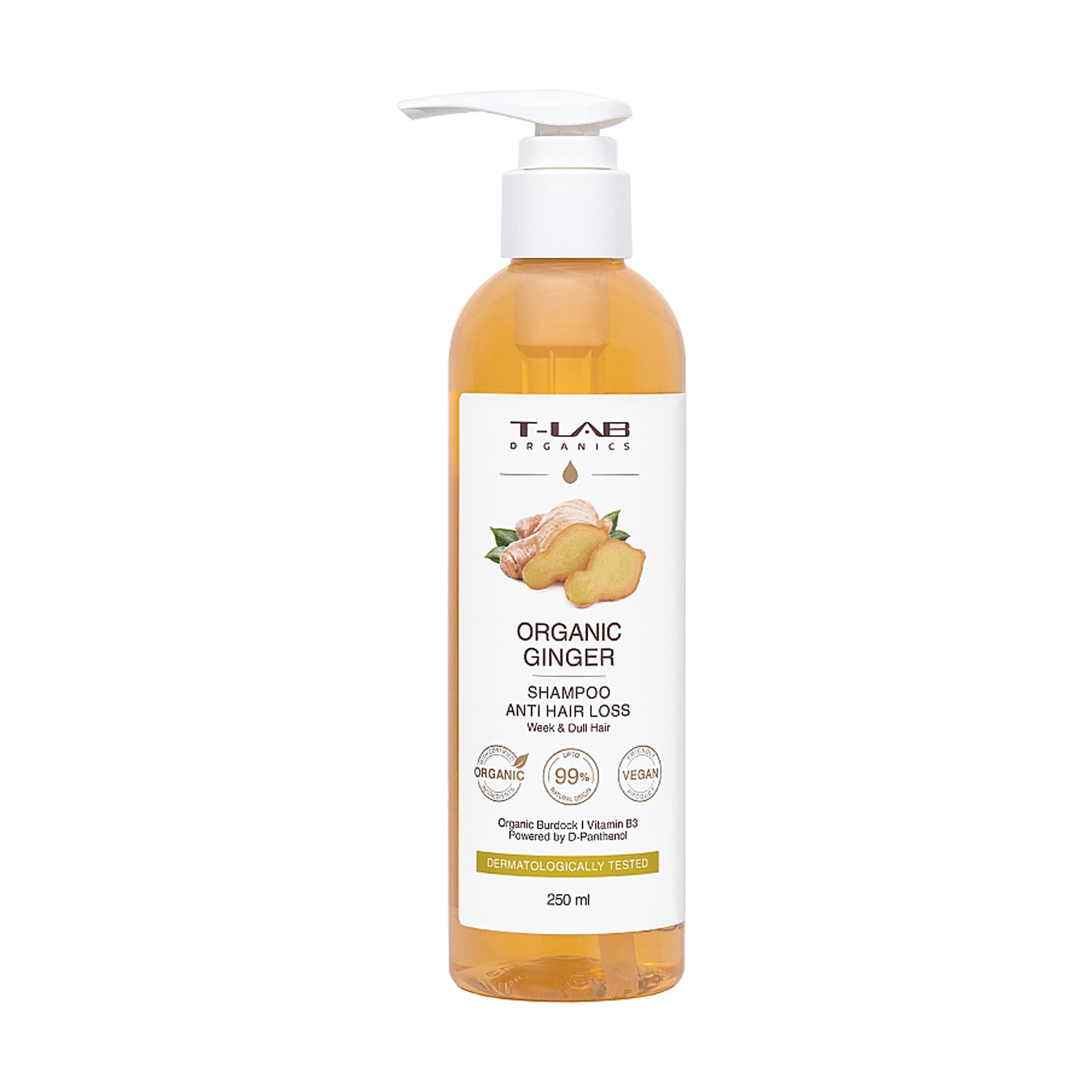 Шампунь T-LAB Professional Organics Organic Ginger Shampoo Anti-Hair Loss проти випадіння, для ослабленого та тьмяного волосся, 250 мл